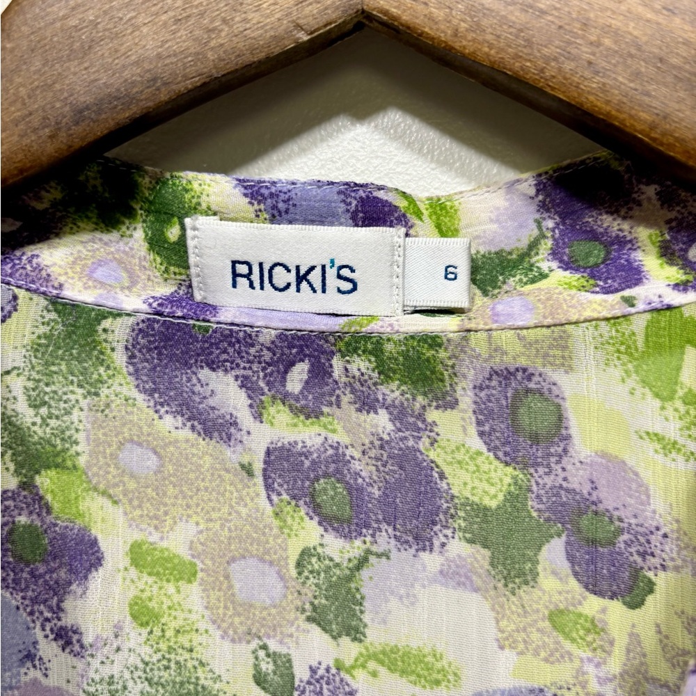 ✨$8 CLEAR-OUT✨ Ricki's Vintage Floral Ruffle Button Down Blouse Top Green - Picture 5 of 6